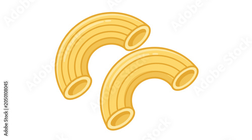 Vector illustration of two curved macaroni pasta pieces on a clean background for culinary designs