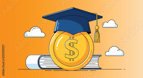 Bild auf Leinwand Education and finance concept with graduation cap on books