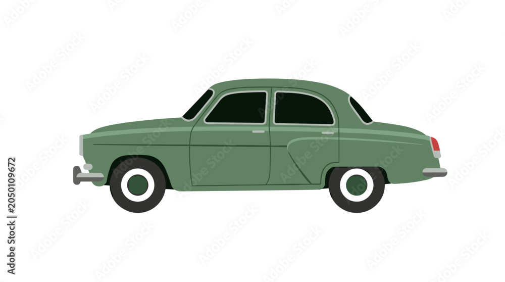 Fototapeta premium Minimalist vector illustration of a classic green car in a flat design style for creative projects