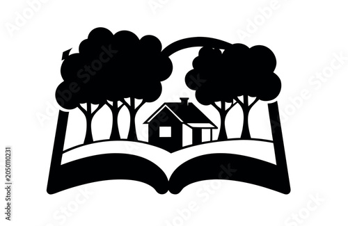 Forest Cabin Book Silhouette Nature Design