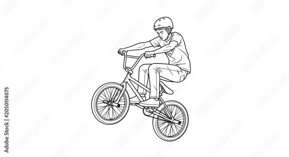 Naklejka premium Teenager riding a BMX bicycle aerial.