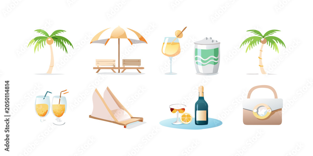 Obraz premium Summer beach vacation travel elements set, vector