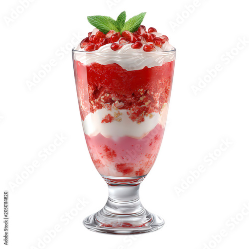 Delicious dessert with pomegranate and whipped cream