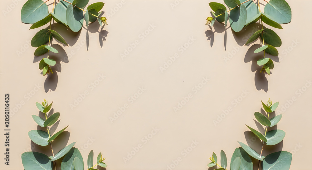 Fototapeta premium Minimalist beige paper texture with three green succulent plants in white pots