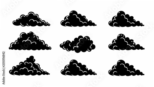 Tableau sur toile Collection Of Black Cloud Silhouettes Against A White Background Vector Illustra