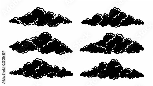 Bild auf Leinwand Black Cloud Silhouettes Collection A Set Of Vector Shapes Against A White Backgr