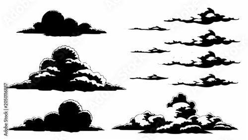 Fotografía Black Cloud Silhouettes Collection A Set Of Vector Shapes On A White Background