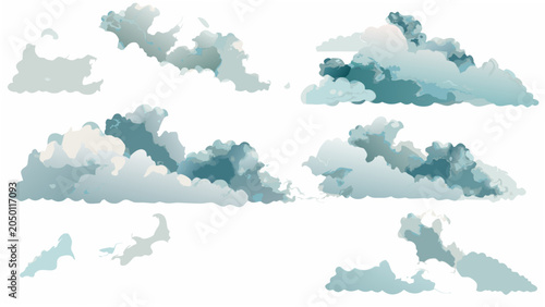 Bild auf Leinwand Eight Varied Cloud Formations A Vector Illustration With A White Background clou