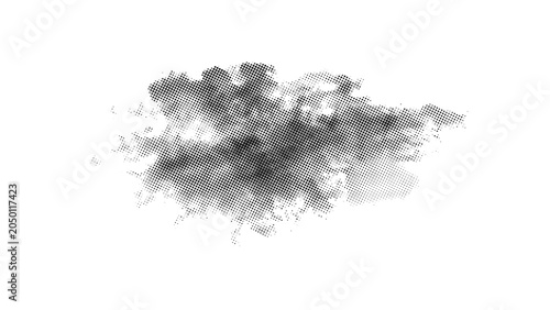 Abstract halftone ink blot graphic with halftone, abstract, monochrome as transparent cutout