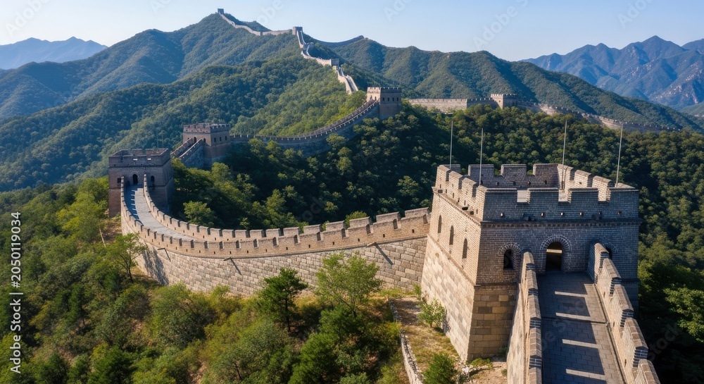 Obraz premium The great wall of china winding through mountainous terrain