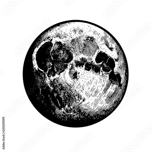 Vintage Full Moon Engraving Illustration Isolated on Background