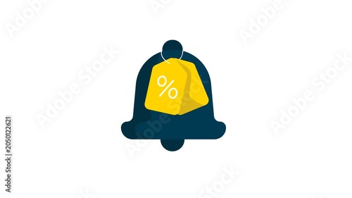 Sale Alert Bell. A stylized bell icon featuring a vibrant yellow tag with a percentage symbol, signifying a special offer or sale notification. with alpha channel transparent background