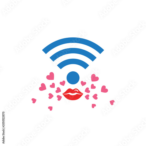 Wifi Love Icon: Lips, Hearts, and Wireless Signal