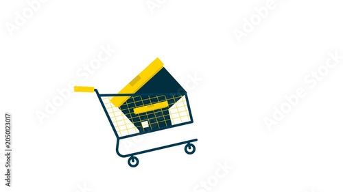 2d animation Shopping Cart with Credit Card. with alpha channel transparent background