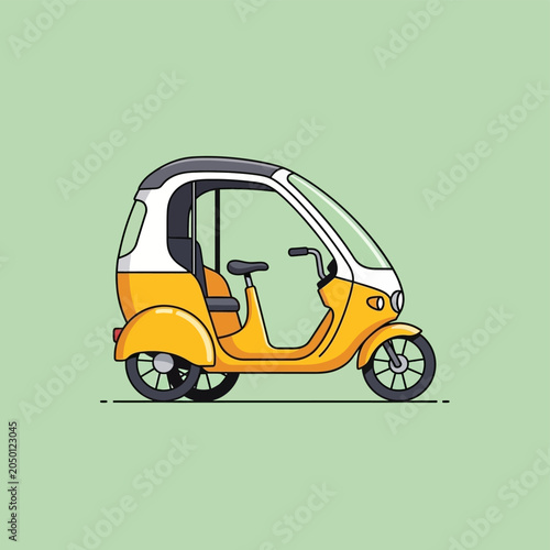 Yellow electric tricycle, eco-friendly urban transport, modern mobility