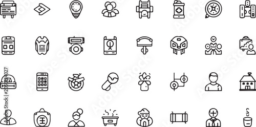 Line icons of business communication and technology on white background