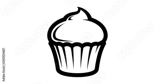 Black and white illustration of a cupcake