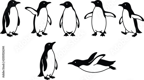 Schilderij op canvas Cute penguin character silhouette vector illustration set for wild antarctic nat
