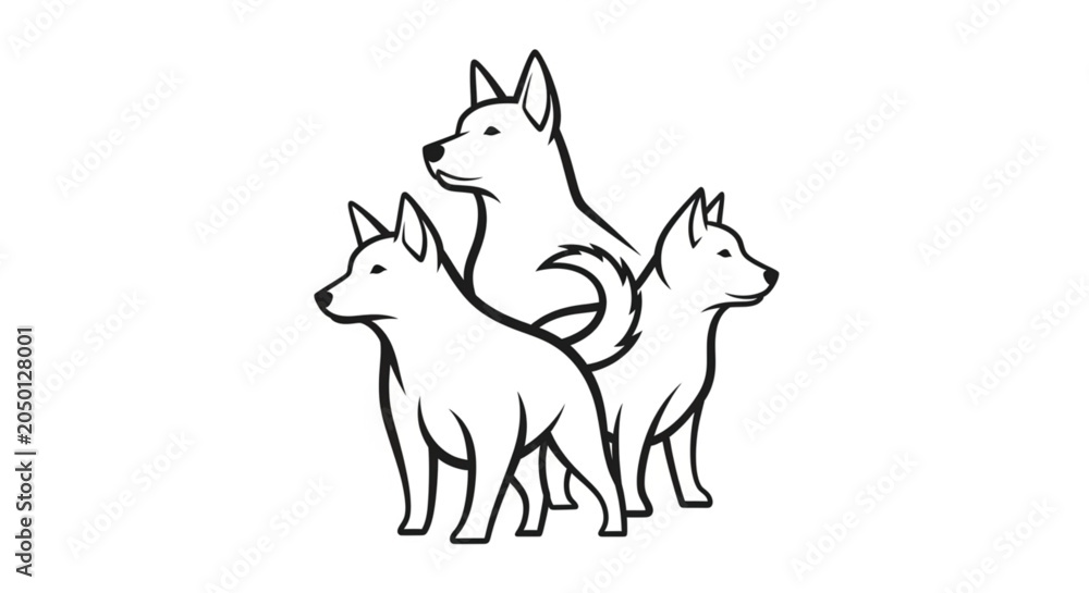Fototapeta premium Three dogs standing side by side.