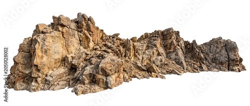 Large rugged mountain cliff rock formation isolated on transparent background.