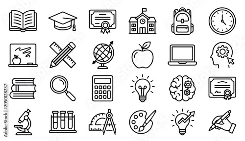 Canvastavla Collection of academic and school subject outline icons with education, academic