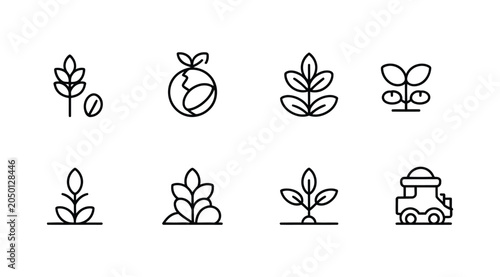 Plant icon set with various illustrations and line art designs