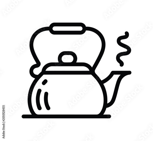 Kettle icon illustration with steam coming out of it on white background