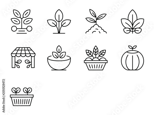 Plant icons set with various illustrations and line art designs
