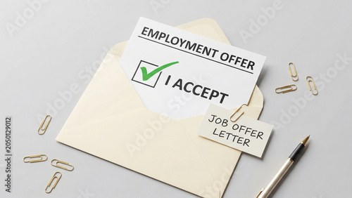 Employment offer letter acceptance concept for job recruitment hiring decision career opportunity and professional workplace onboarding for new staff
