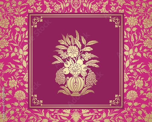 wedding card design, paisley floral pattern , India	