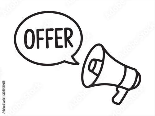Megaphone icon with speech bubble free text, blue marketing announcement outline vector symbol