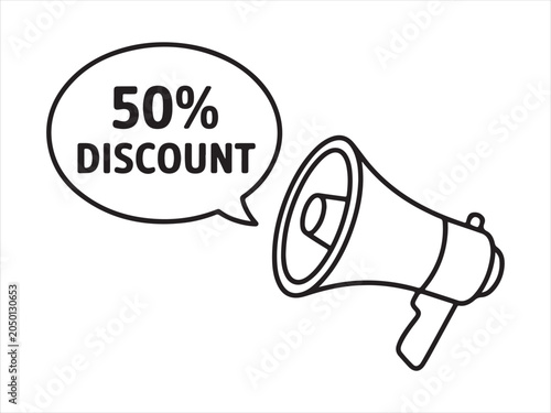 Outline Megaphone With Speech Bubble DISCOUNT 50% OFF . Announcement. Vector illustration
