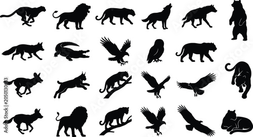 Canvas Print Wild Animal Silhouette Collection Featuring Big Cats Predators Birds of Prey and