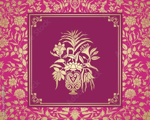 wedding card design, paisley floral pattern , India	