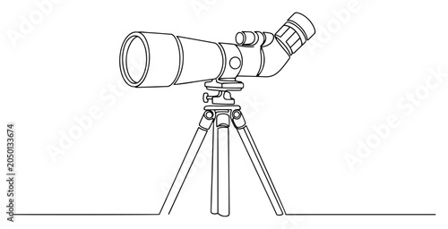 фотографія Telescope on tripod for stargazing drawn in continuous line art style