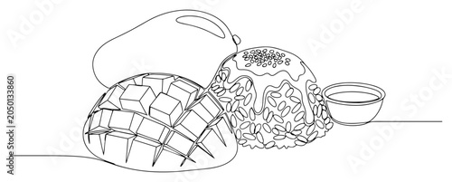 Canvastavla Mango sticky rice Thai dessert with fruit minimalist continuous one line drawing