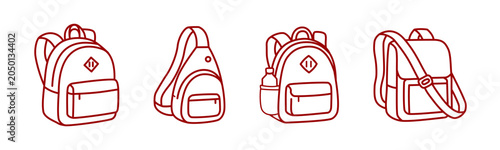 Vászonkép minimalist line art vector illustration collection featuring four types of student backpacks