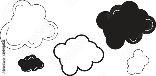 Vector cloud illustration solid and fill black and white transparent background PNG for motion graphics and animation 