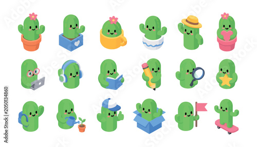 Obraz na plátne Cactus Cartoon Characters Smiling.