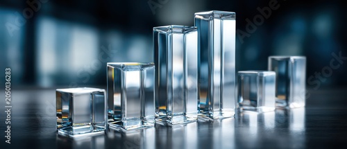 glass blocks arranged in ascending order on a reflective