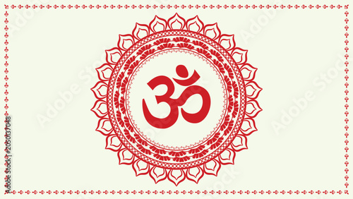 Om symbol in elegant red mandala border