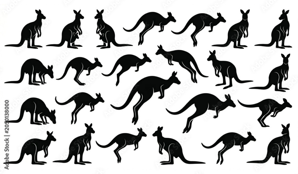 Obraz premium Kangaroo Silhouette Set Vector Wildlife Movement Collection
