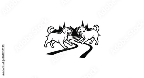 Two dogs running side by side.