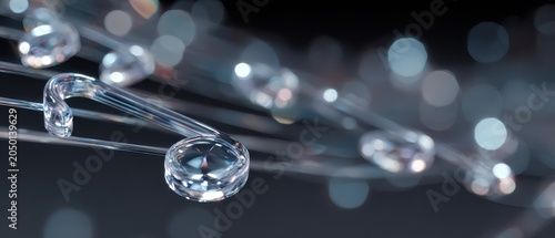 glass droplets on metal wire with bokeh lights background