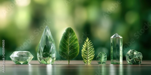 glass leaf and diamond shapes in green eco concept