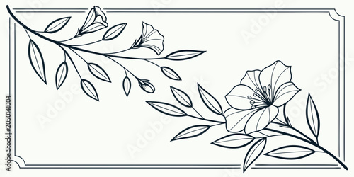 Foto Decorative floral corner with bellflowers and leaves hand drawn blank space whit
