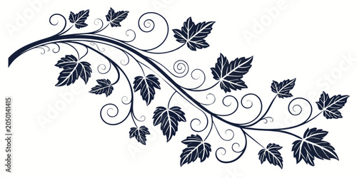 Decorative grapevine silhouette with swirling stems and serrated leaves for border and corner ornaments in vintage designs grapevine silhouette decoration ornament flourish