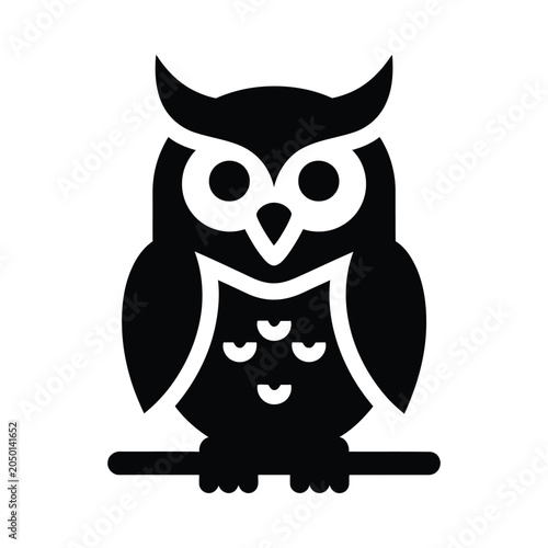 Tableau sur toile Black silhouette owl with owlets perched on branch