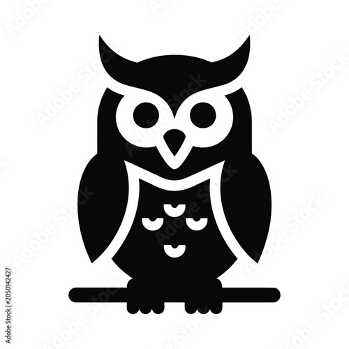 Owl and Owlet Silhouette Perched on Branch