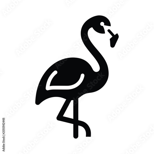Black Flamingo Silhouette Standing Alone